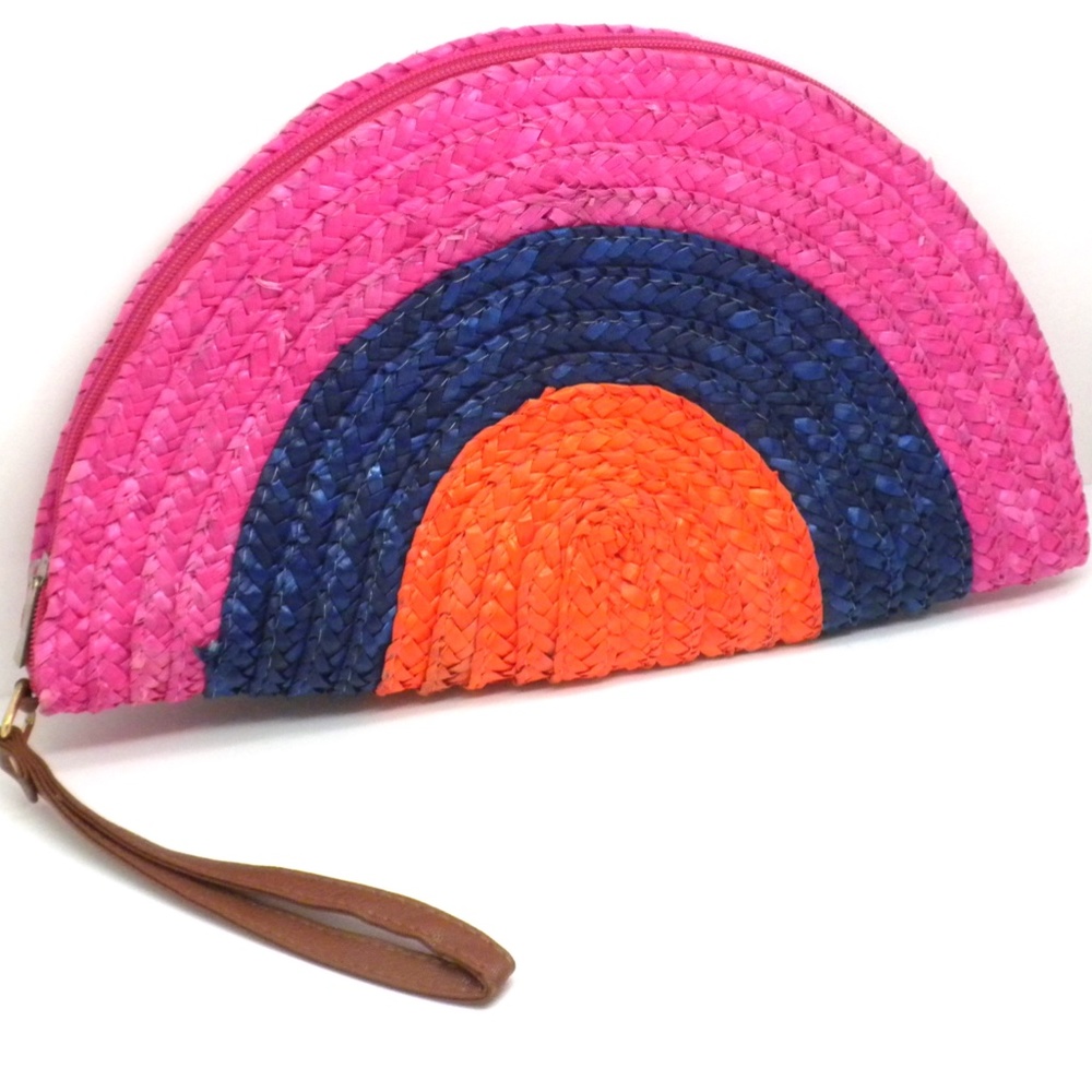 Colorful Straw Half Moon Wristlet Handbag NEW